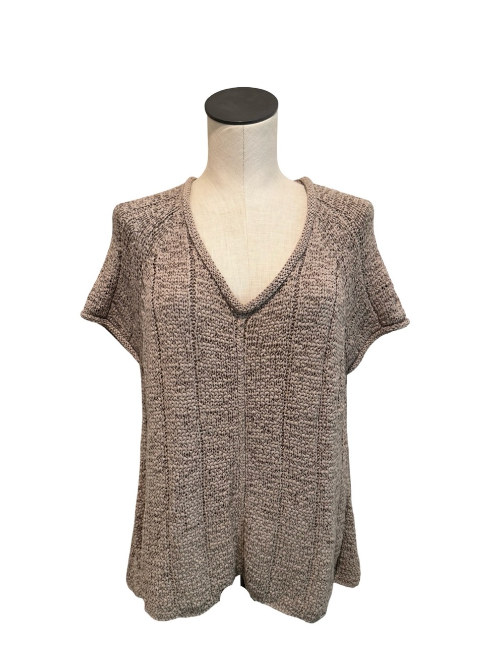 Armani Exchange Taupe V-Neck Short Sleeve Knit Sweater